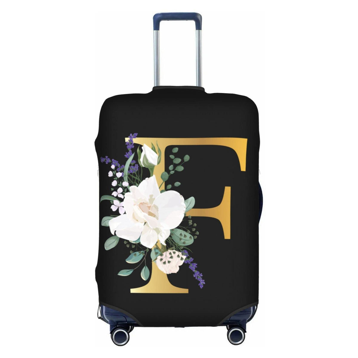 Flower Lette M Black Luggage Cover Elastic Washable Stretch Suitcase Protector Travel Suitcase Cover for Kid and Adult L (25-28 inch suitcase)