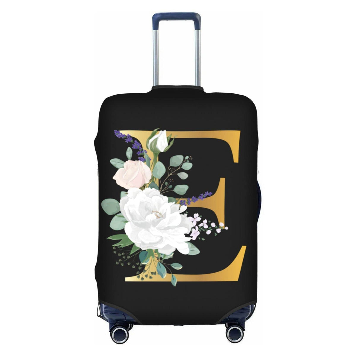 Flower Lette M Black Luggage Cover Elastic Washable Stretch Suitcase Protector Travel Suitcase Cover for Kid and Adult L (25-28 inch suitcase)