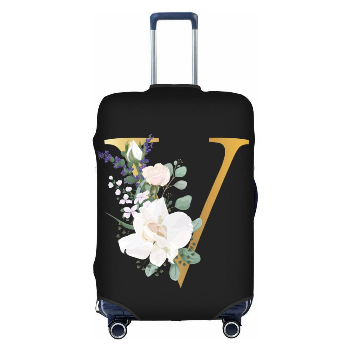 Flower Lette M Black Luggage Cover Elastic Washable Stretch Suitcase Protector Travel Suitcase Cover for Kid and Adult XL (29-32 inch suitcase)