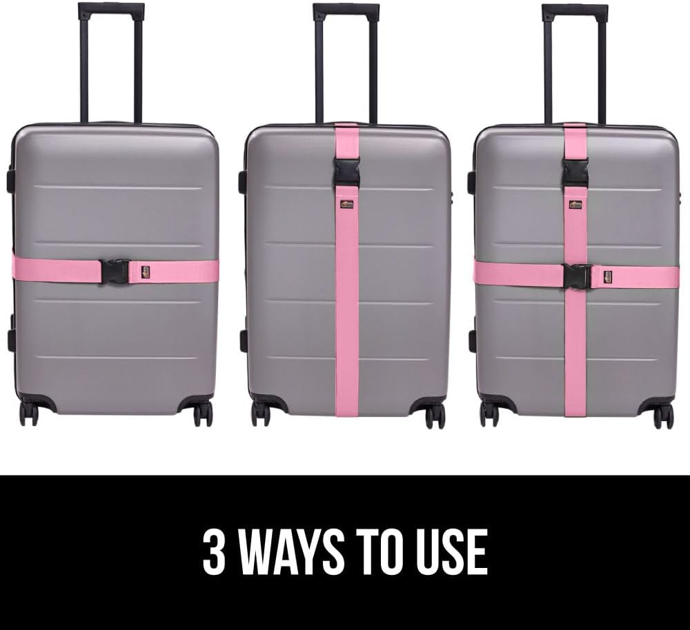 GORILLA GRIP Heavy Duty Luggage Straps for Suitcase, 4 Pack, Pink