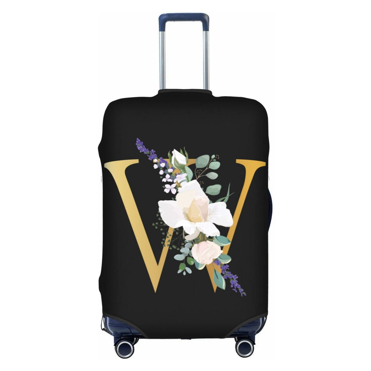 Flower Lette M Black Luggage Cover Elastic Washable Stretch Suitcase Protector Travel Suitcase Cover for Kid and Adult L (25-28 inch suitcase)