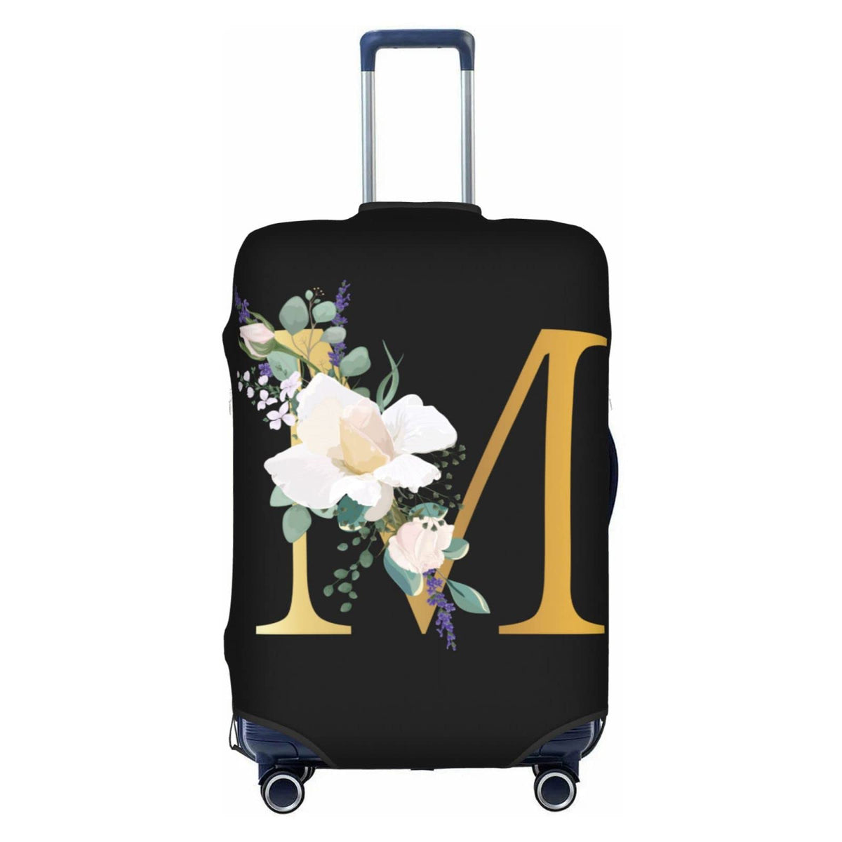 Flower Lette M Black Luggage Cover Elastic Washable Stretch Suitcase Protector Travel Suitcase Cover for Kid and Adult L (25-28 inch suitcase)