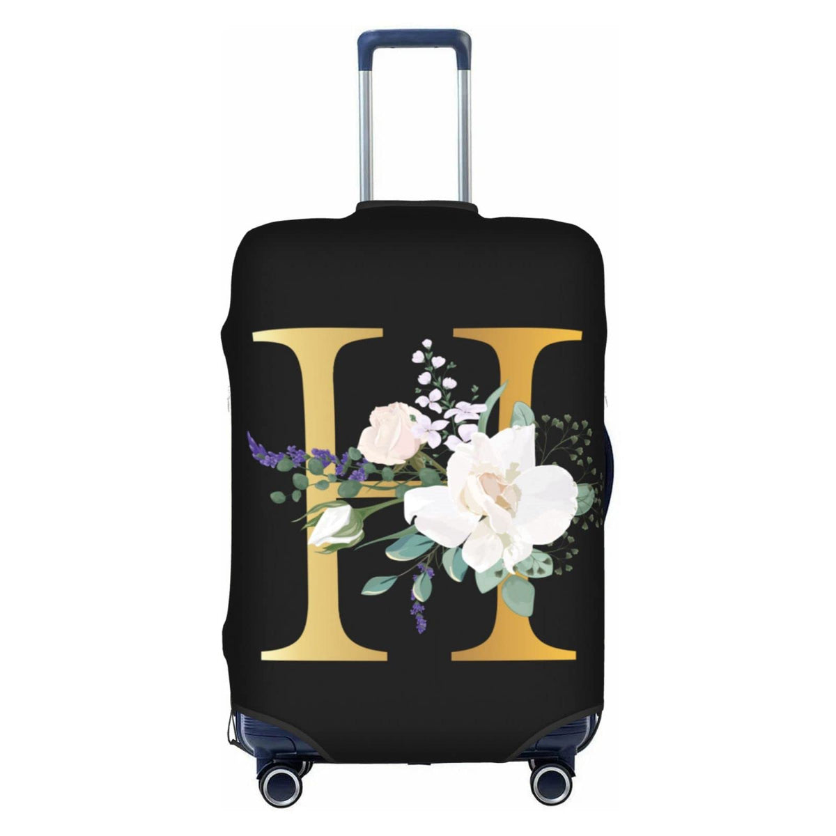 Flower Lette M Black Luggage Cover Elastic Washable Stretch Suitcase Protector Travel Suitcase Cover for Kid and Adult L (25-28 inch suitcase)