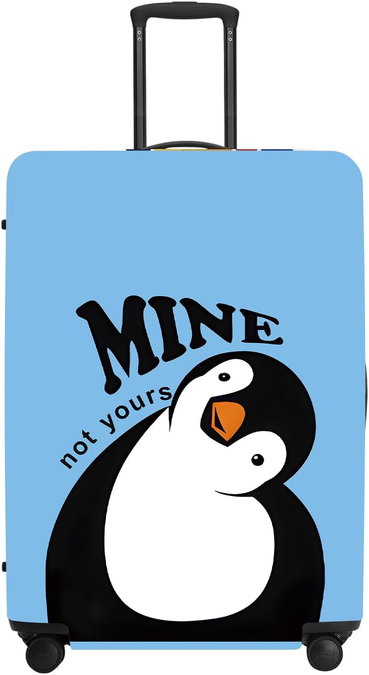 Cute Penguin "Mine" Luggage Cover Set, Cartoon Animal Print Waterproof Suitcase Protector, Travel Accessories