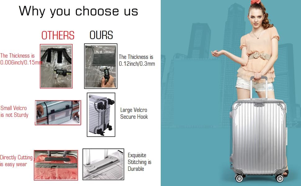 Clear PVC Suitcase Cover Protectors Thicken Luggage Cover Protector Full Transparent Waterproof Wheeled Dustproof Luggage Sleeve Protector 26"