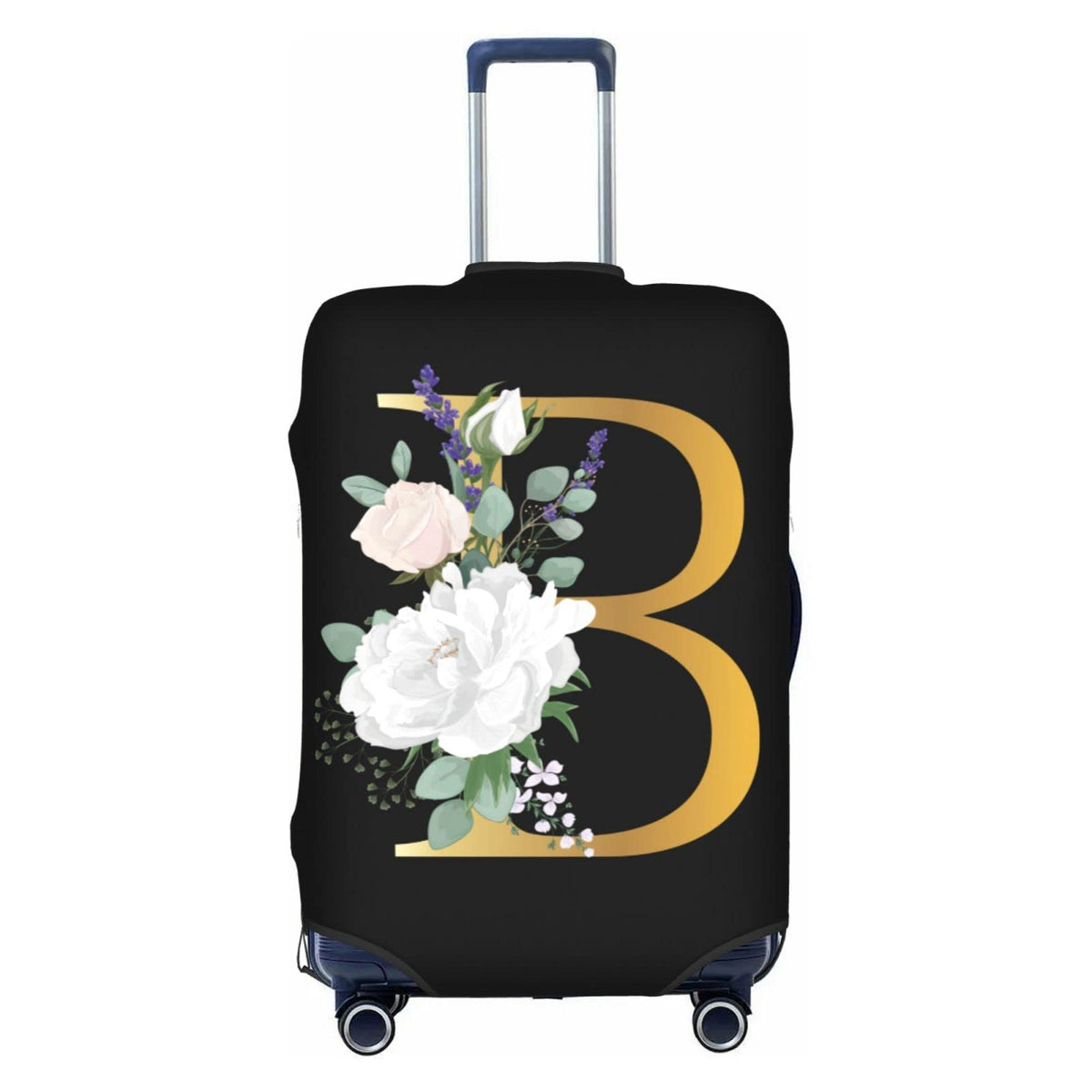 Flower Lette M Black Luggage Cover Elastic Washable Stretch Suitcase Protector Travel Suitcase Cover for Kid and Adult L (25-28 inch suitcase)