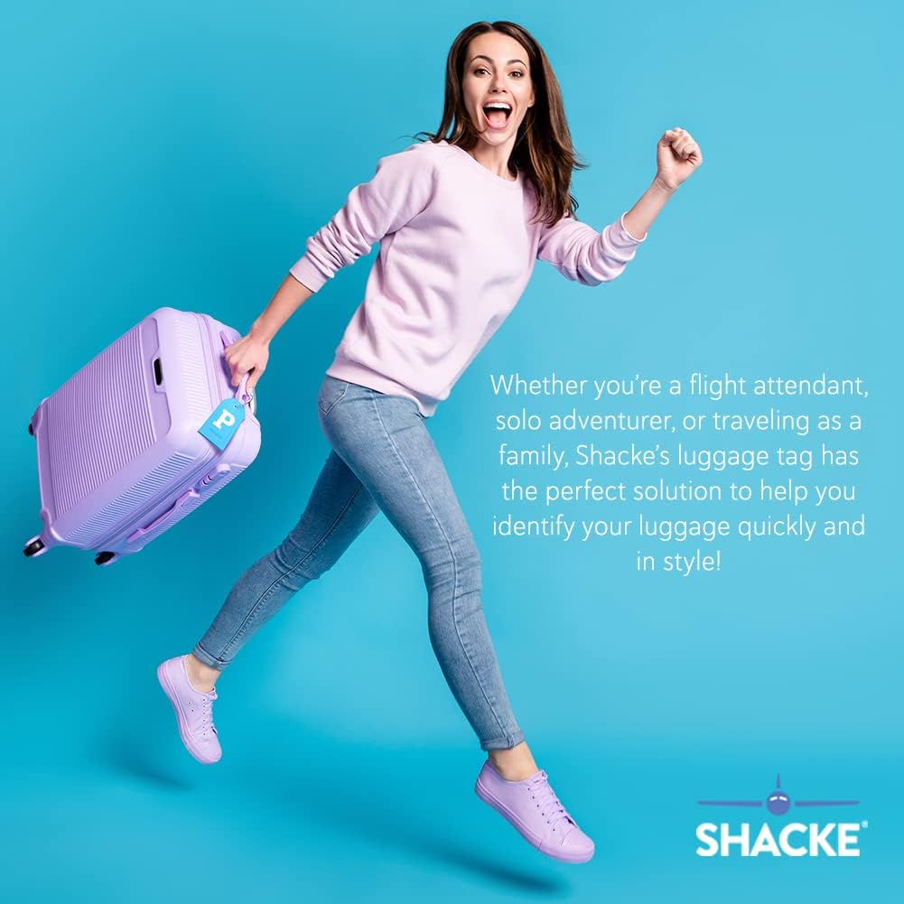 Shacke Initial Luggage Tag with Privacy Cover & Steel Loop (Aqua Teal, P)