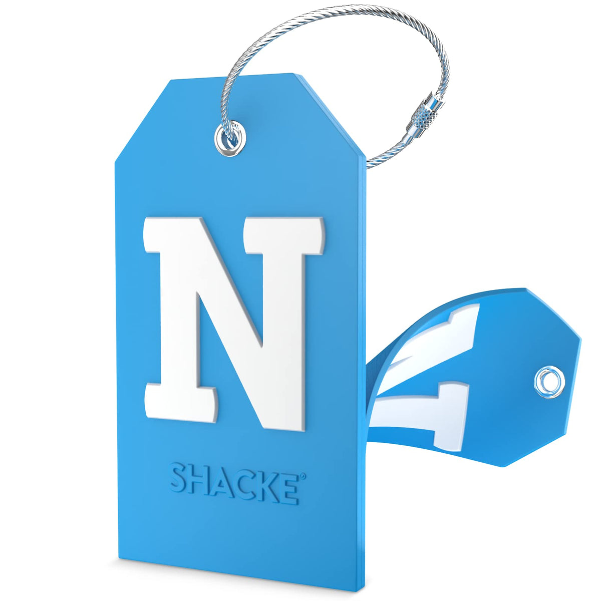 Shacke Initial Luggage Tag with Privacy Cover & Steel Loop (Aqua Teal, P)