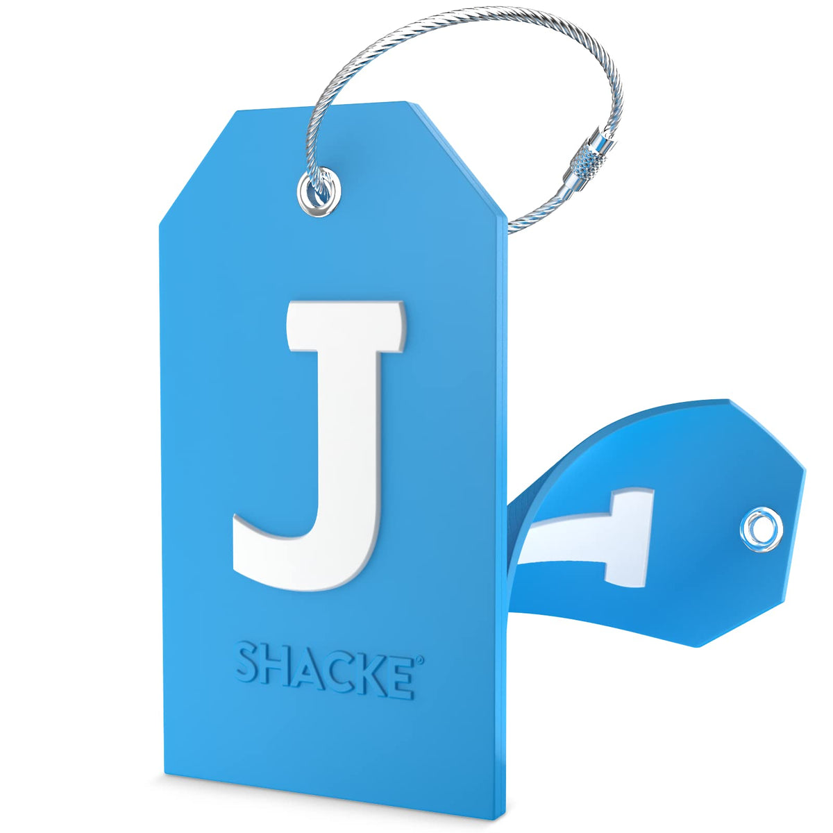 Shacke Initial Luggage Tag with Privacy Cover & Steel Loop (Aqua Teal, P)