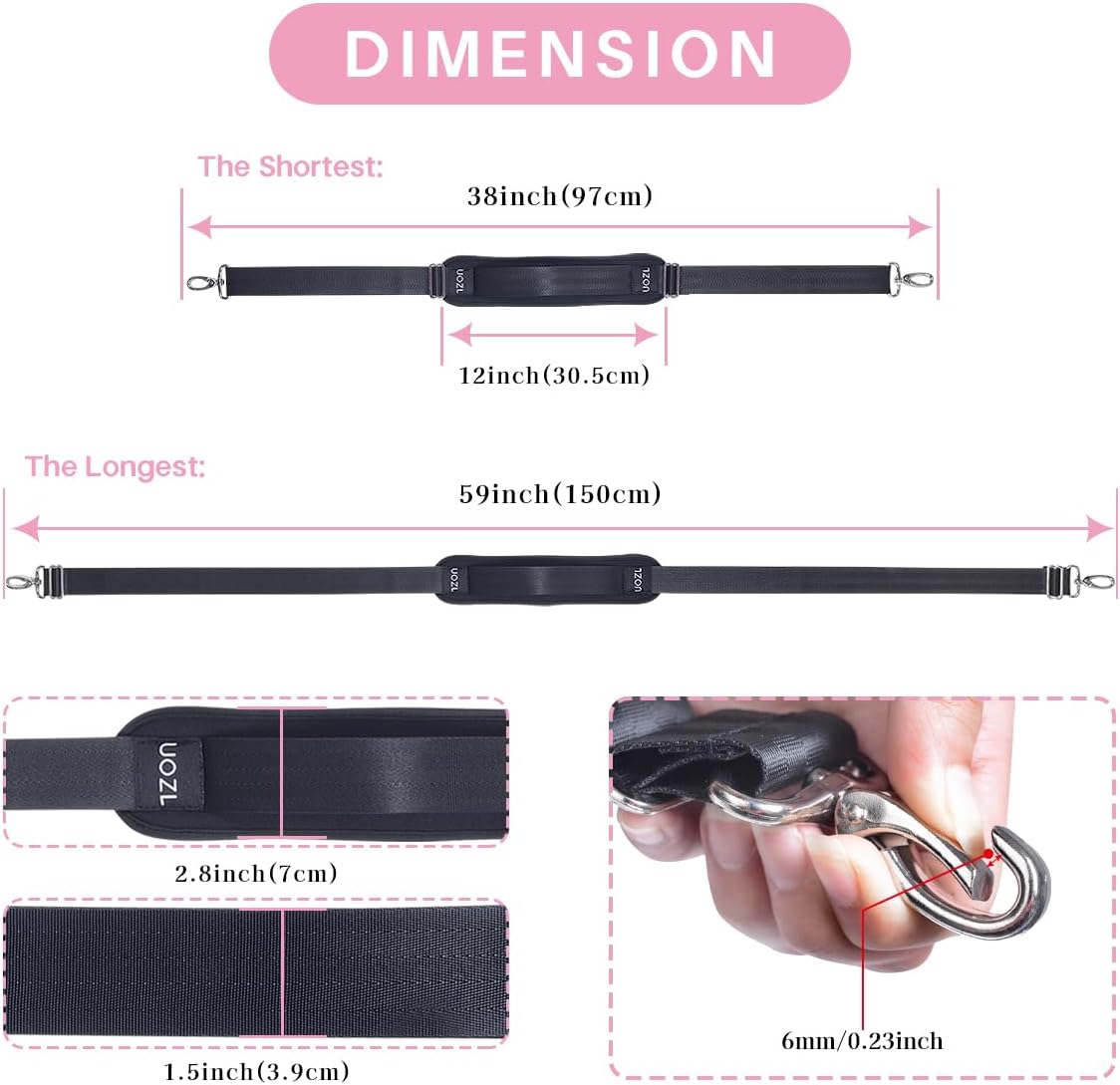 59 Inch Shoulder Straps, Soft with Ultra-Thick Fixed Shoulder Pad, Two Way Independently Adjustable Buckle Replacement Straps for Laptop Bag Messenger Bag Tool Bag Luggage,Black