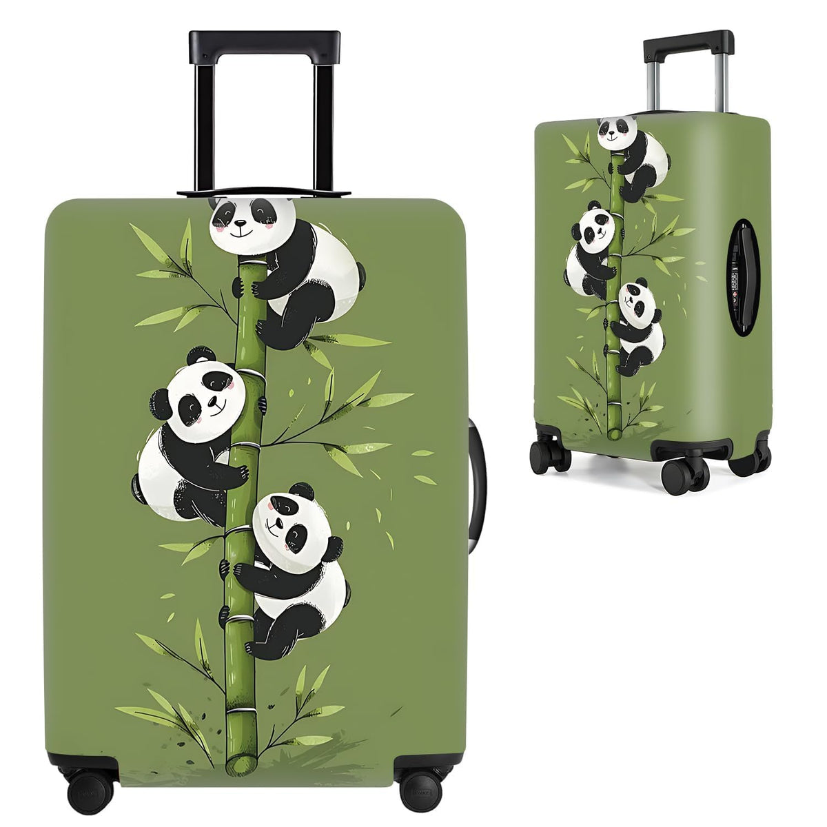 Cute Panda Luggage Cover – Bamboo Climbing Panda Suitcase Protector, Stretchable & Waterproof Travel Luggage Sleeve,M