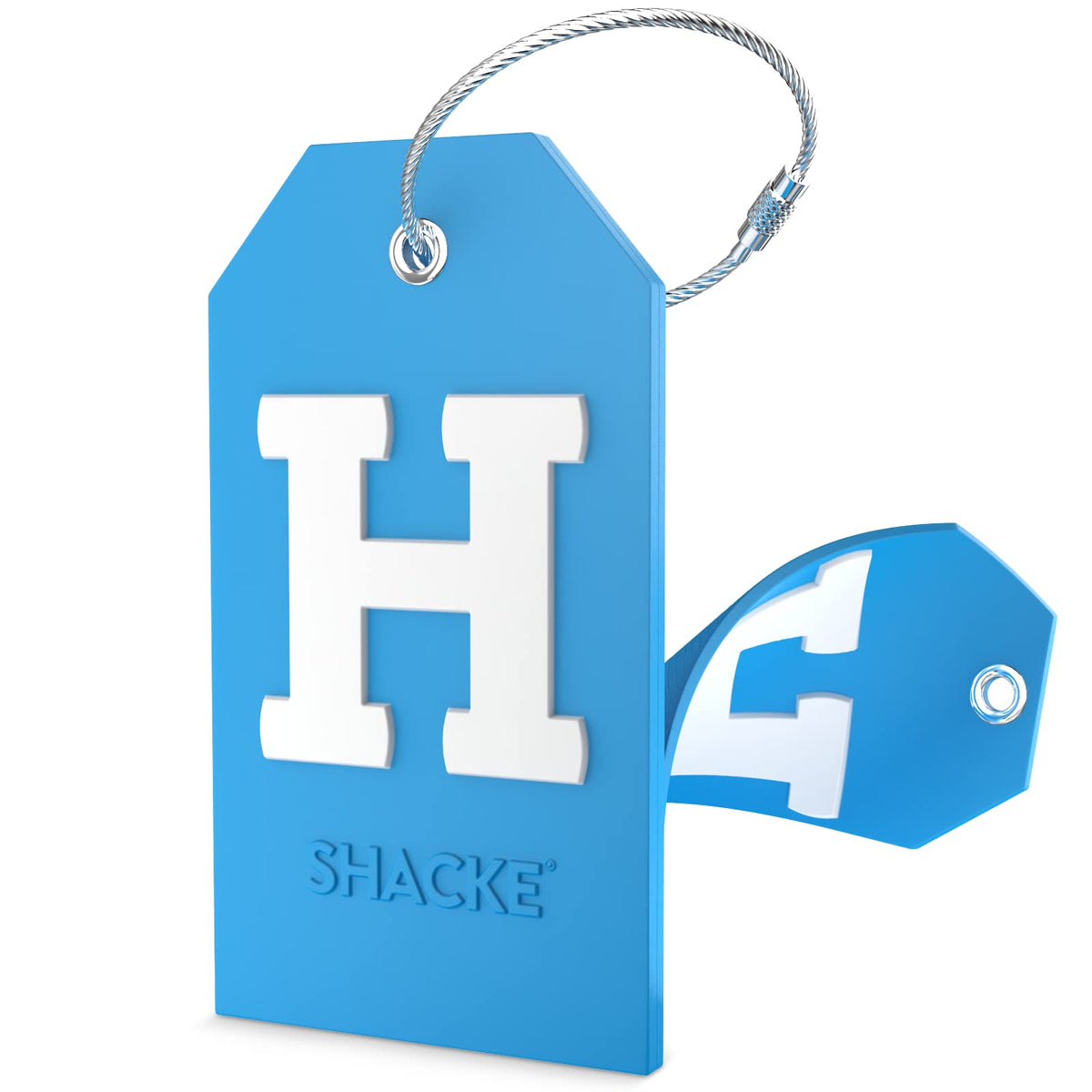 Shacke Initial Luggage Tag with Privacy Cover & Steel Loop (Aqua Teal, P)