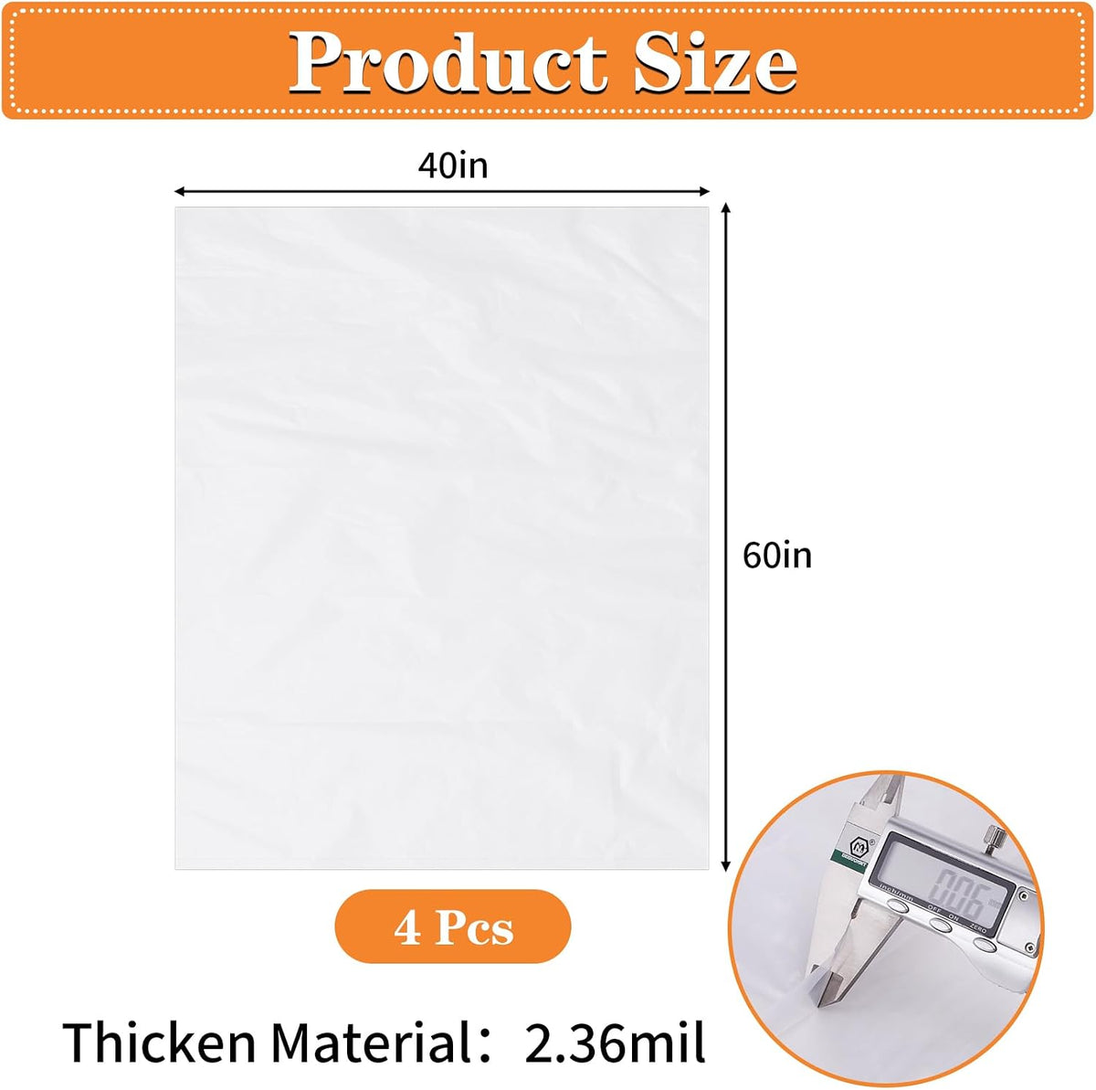 4 Pack Extra Large Clear Plastic Bags, 40" x 60" Large Storage Bags