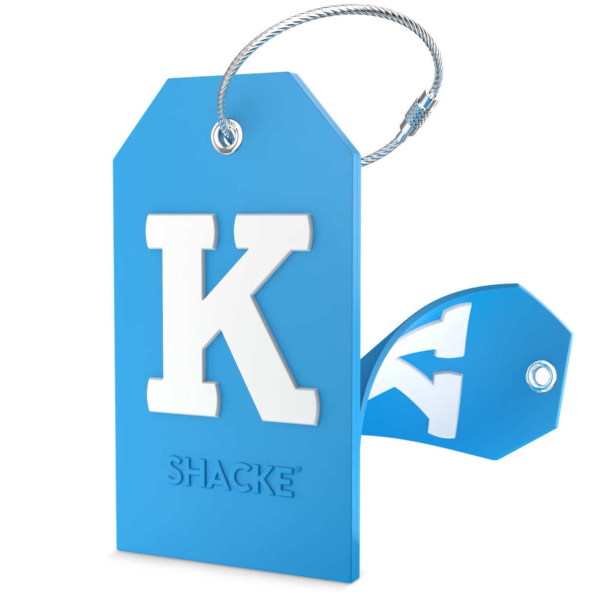 Shacke Initial Luggage Tag with Privacy Cover & Steel Loop (Aqua Teal, P)