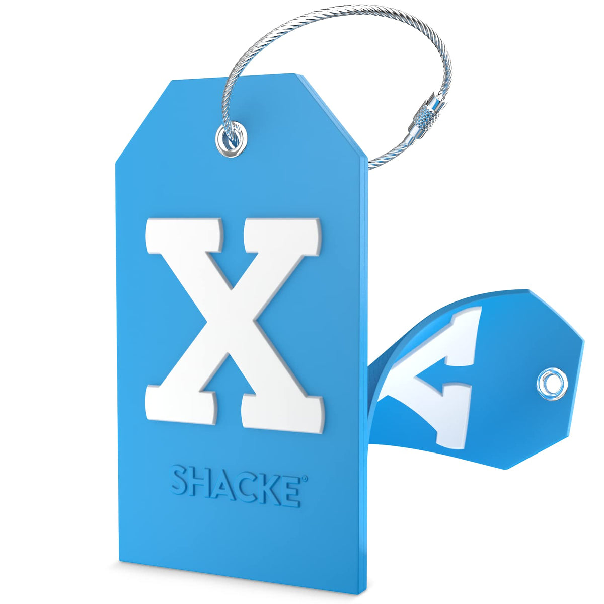 Shacke Initial Luggage Tag with Privacy Cover & Steel Loop (Aqua Teal, P)