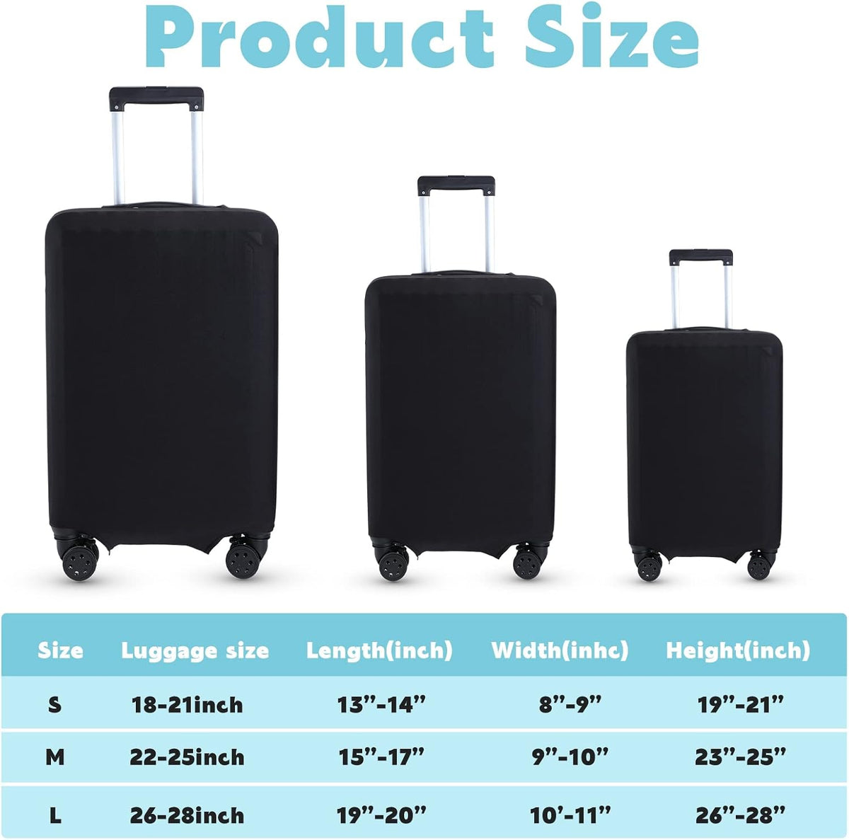 Kajaia 3 Pcs Luggage Cover Suitcase Protector Travel Suitcase Cover Anti Scratch Luggage Protector Washable Fits 18-28 Inch Luggage (Black)