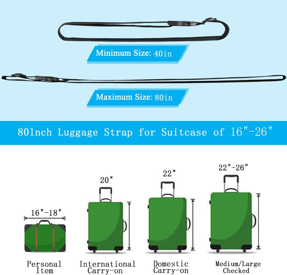 80In Luggage Straps for Suitcase Travel Belt Accessories, 2 Pack Light Blue