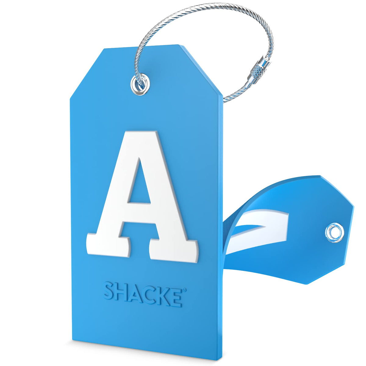 Shacke Initial Luggage Tag with Privacy Cover & Steel Loop (Aqua Teal, P)