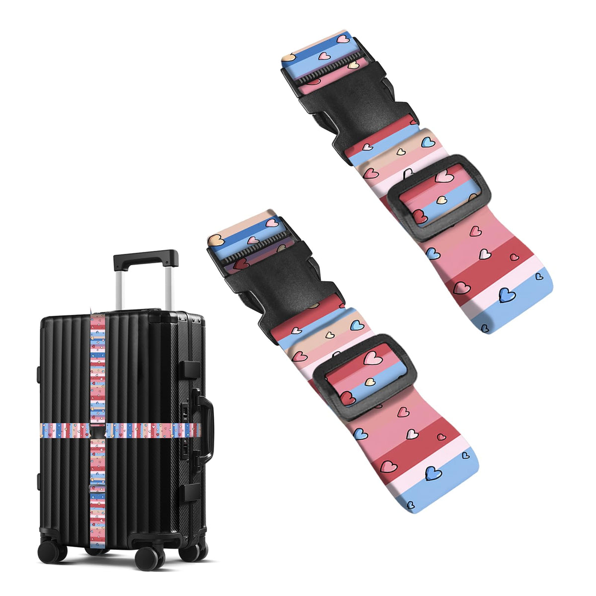 Nuxovilar Luggage Straps of 2 Set Blue Gold Fluid Art Pattern 1.96x90.5in