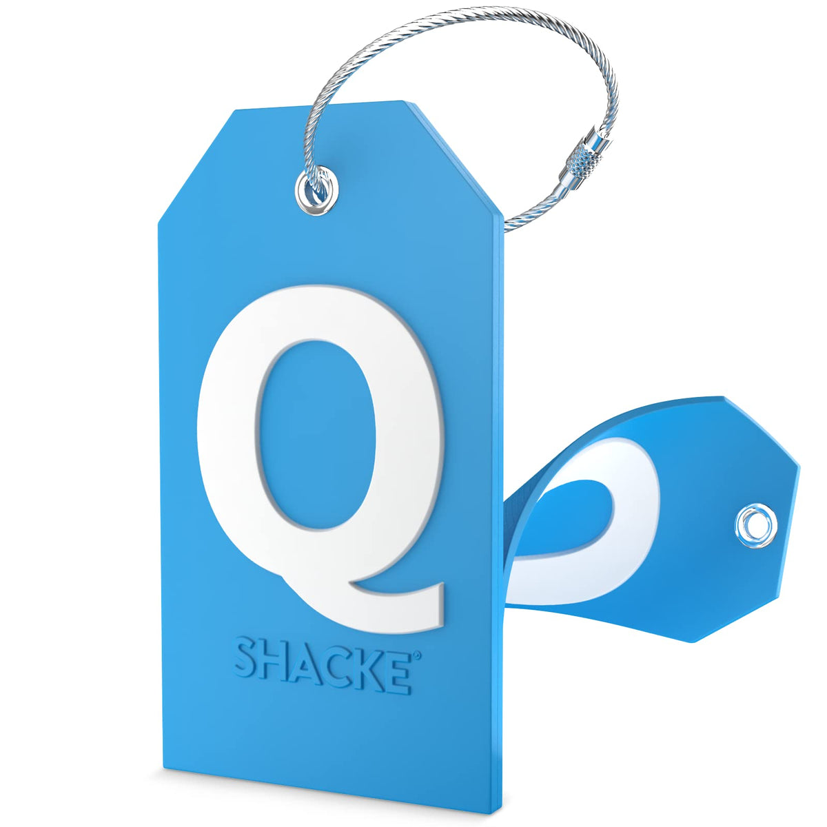 Shacke Initial Luggage Tag with Privacy Cover & Steel Loop (Aqua Teal, P)