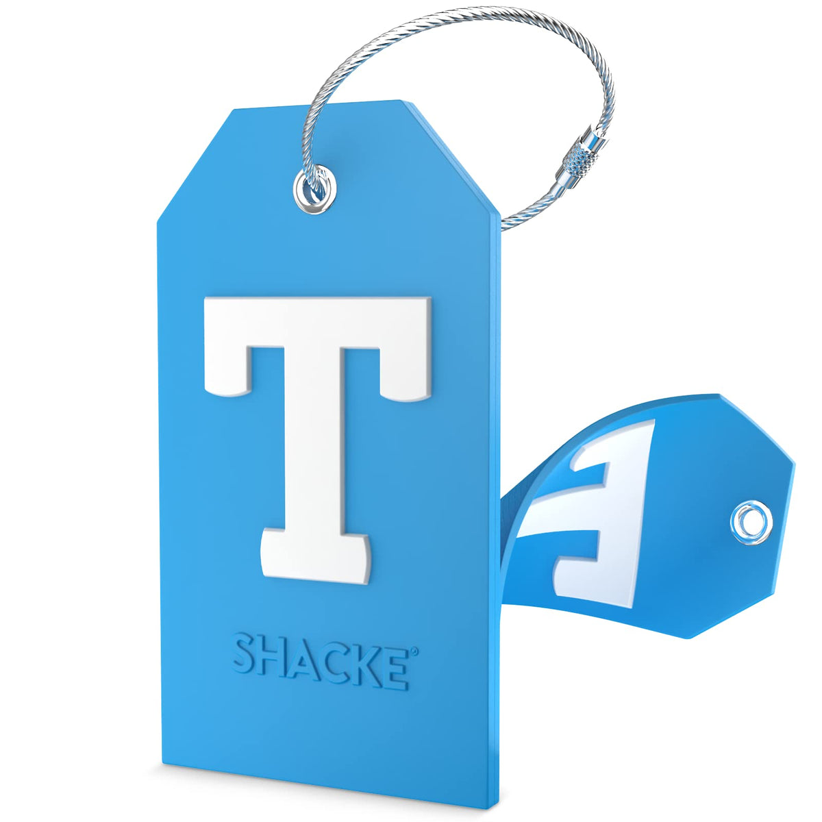 Shacke Initial Luggage Tag with Privacy Cover & Steel Loop (Aqua Teal, P)