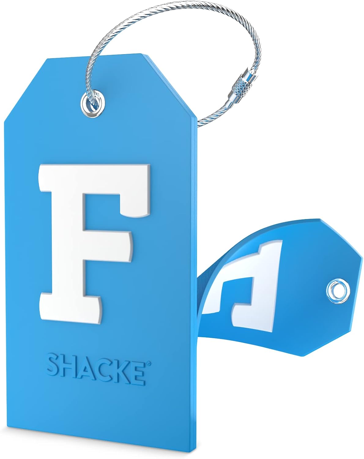 Shacke Initial Luggage Tag with Privacy Cover & Steel Loop (Aqua Teal, P)