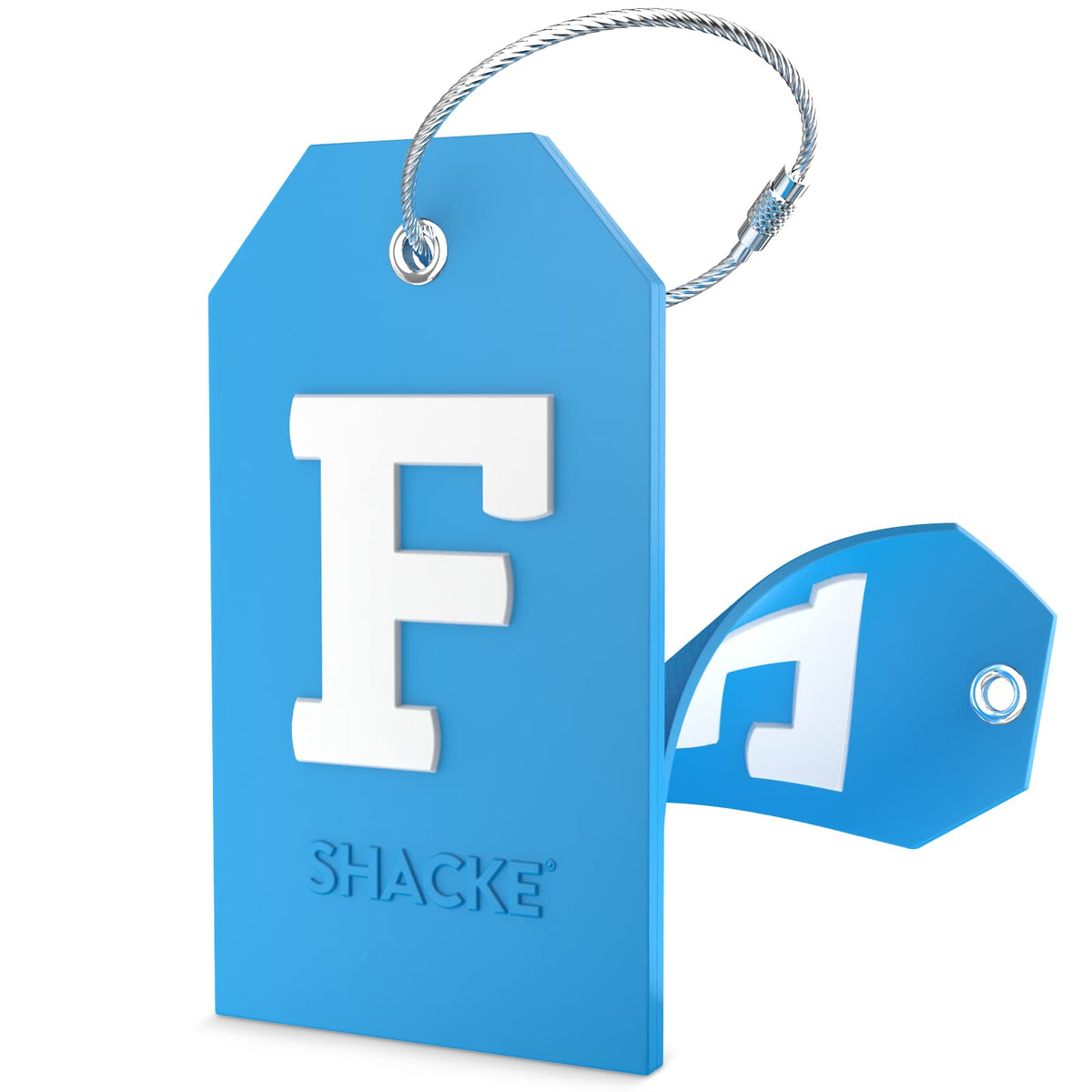 Shacke Initial Luggage Tag with Privacy Cover & Steel Loop (Aqua Teal, P)