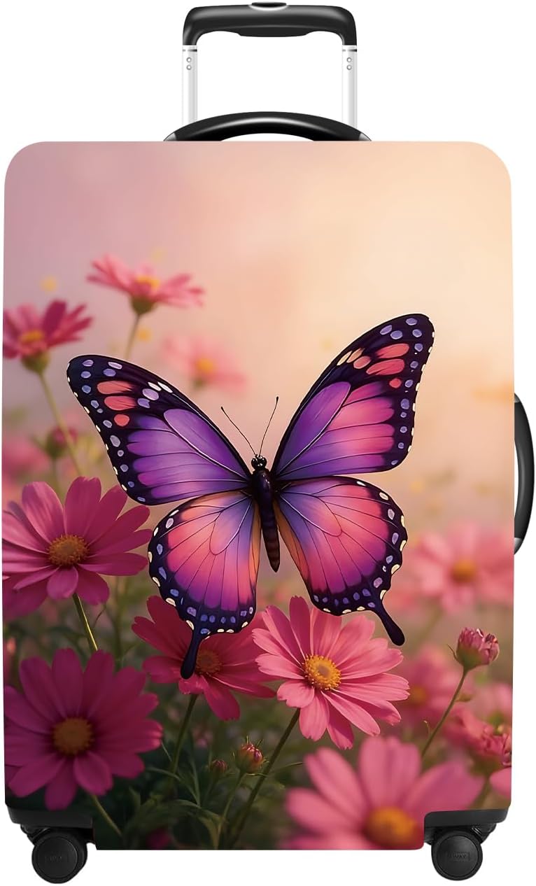 Pink Butterfly Luggage Cover Washable Suitcase Protector Anti-scratch Suitcase cover Fits 32-34 Inch Luggage XL