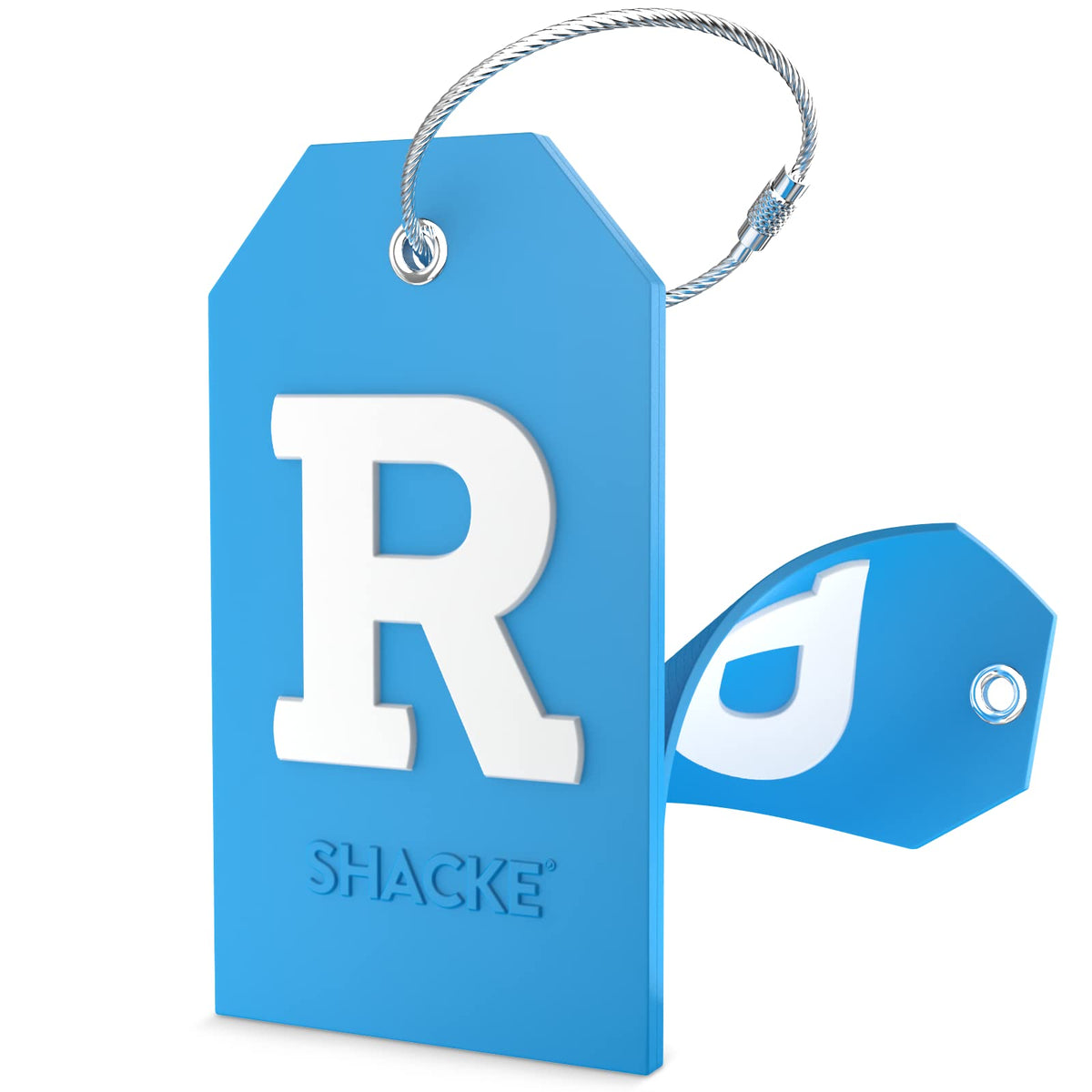 Shacke Initial Luggage Tag with Privacy Cover & Steel Loop (Aqua Teal, P)