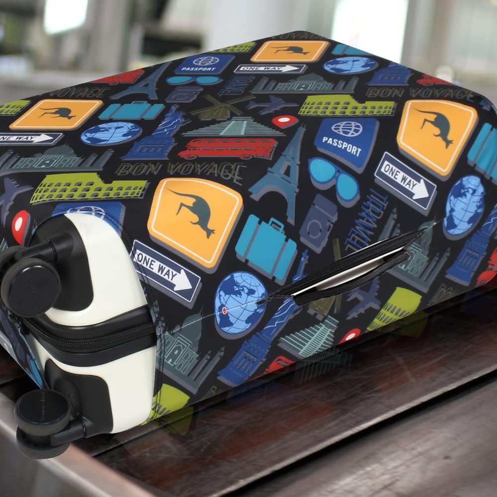 Explore Land Travel Luggage Cover Fits 31-32 inch Case (Bon Voyage, XL)