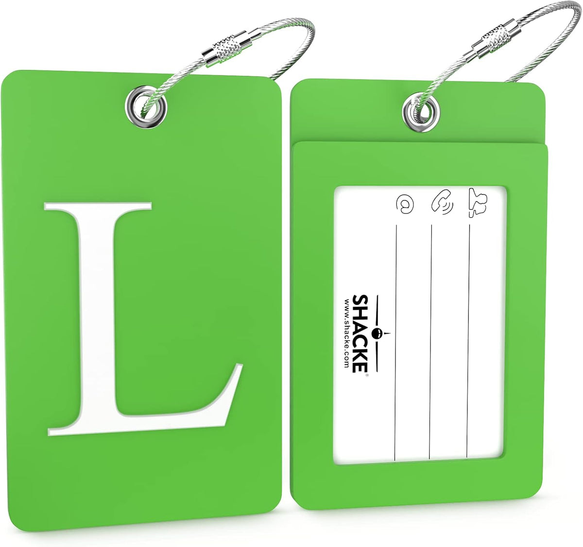 Shacke Luggage Tag for Suitcases – Initial Letter L, Bendable (Green)