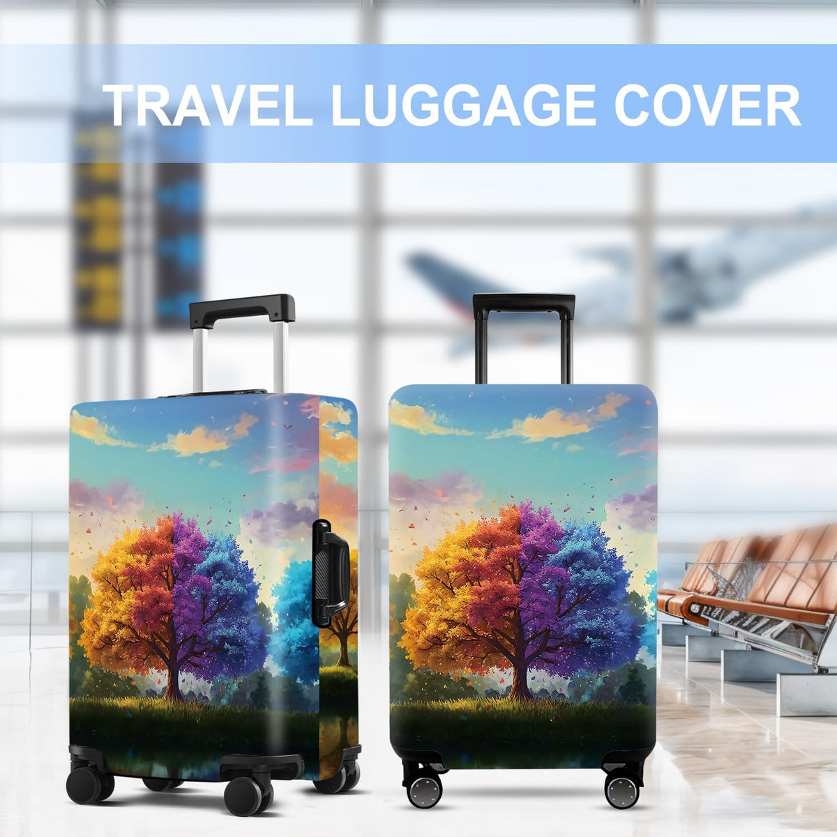 Tree Luggage Cover Washable Suitcase Cover Protector Fit 24-26 Inch Luggage Durable Travel Bag Cover with Zipper Closure M