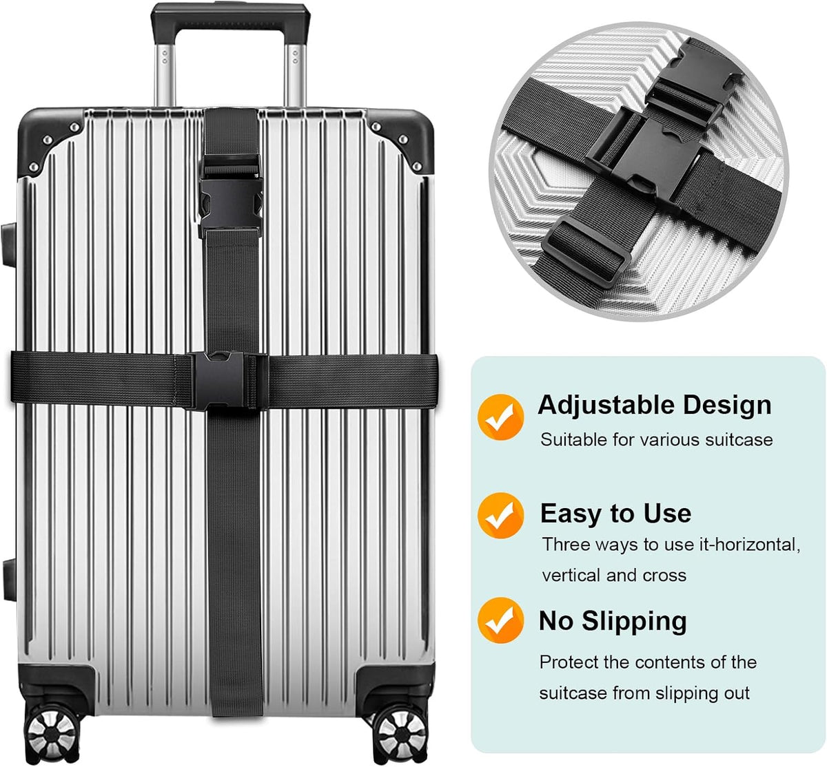 Luggage Straps for Suitcases, Black - Premium Quality Polyester Material, TSA Approved, Adjustable & Versatile, Sturdy Buckle, 4 Pack - Ideal for Travelers