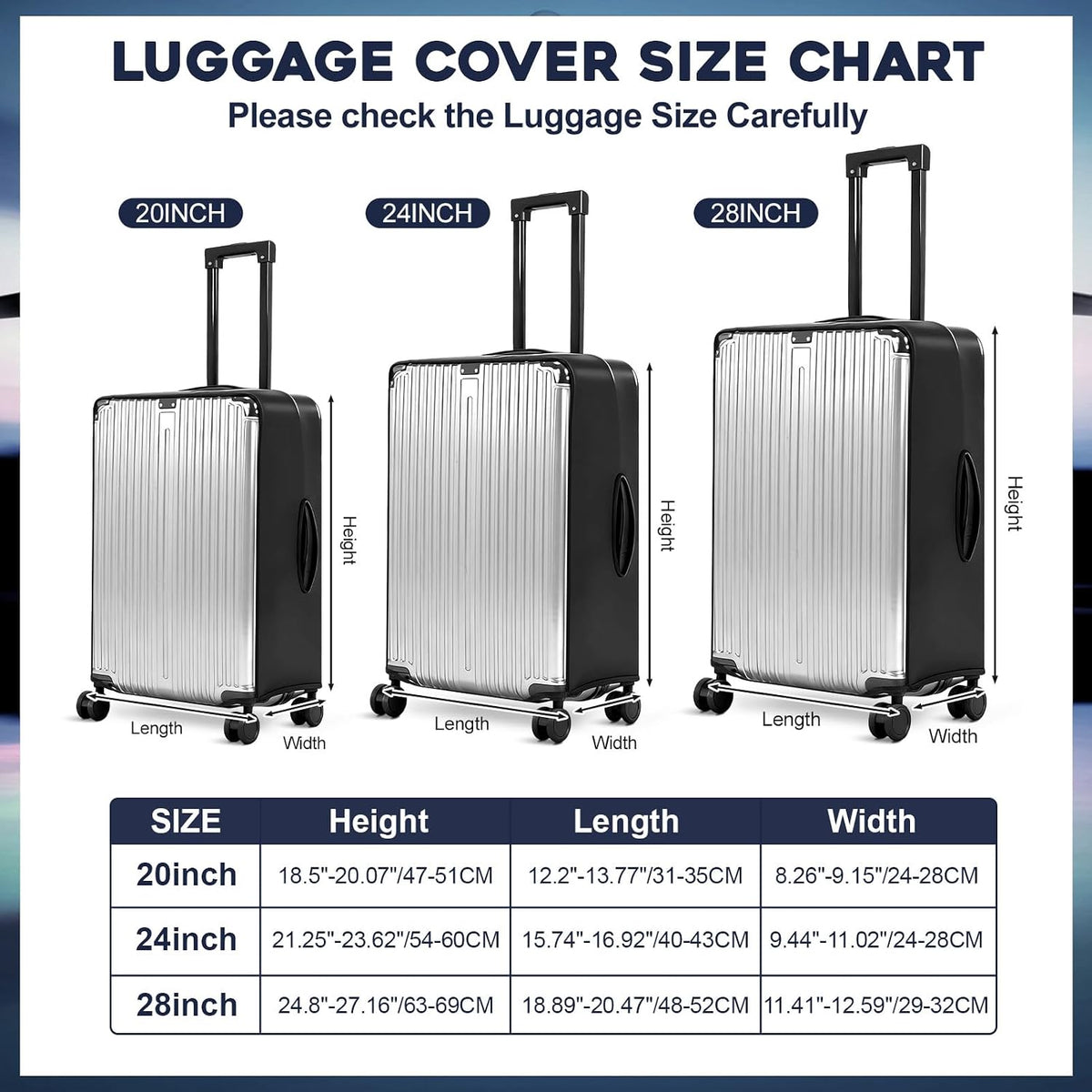 Gilprop 3 Pcs Clear Luggage Cover Protector Fit 20 24 28 Inch Baggage Black