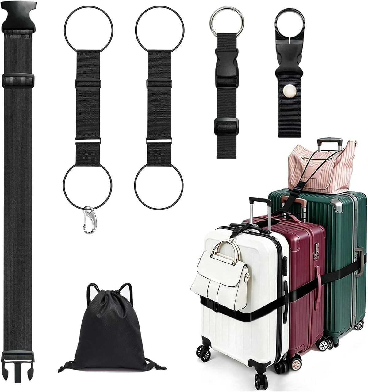 5 Pack Adjustable Luggage Connector Straps for Multiple Suitcases