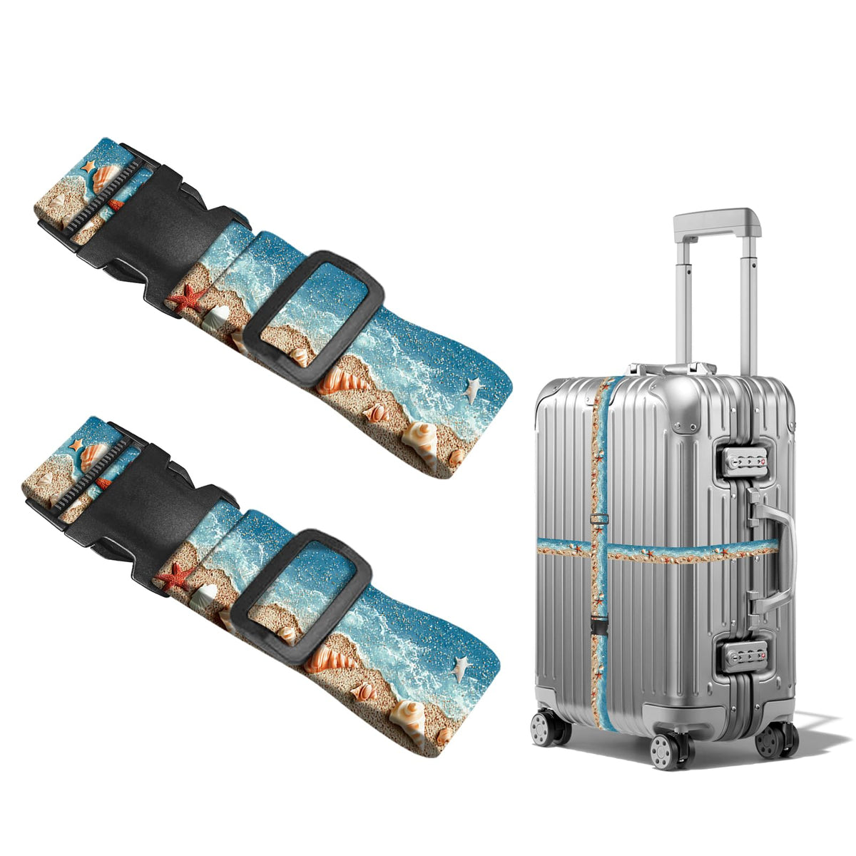 Nuxovilar Luggage Straps of 2 Set Blue Gold Fluid Art Pattern 1.96x90.5in