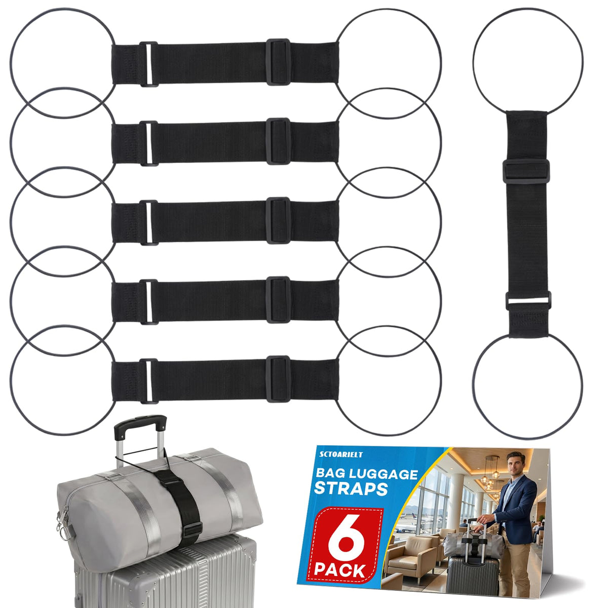 6 Pack Adjustable Multi Use Luggage Connector Straps for Suitcases