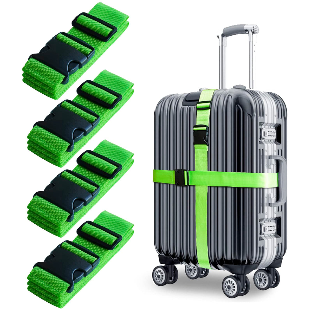 2 PCS Luggage Strap 78" x 2" Suitcase Belts Wide Adjustable Packing Straps Travel Accessories, Black&Combination Lock