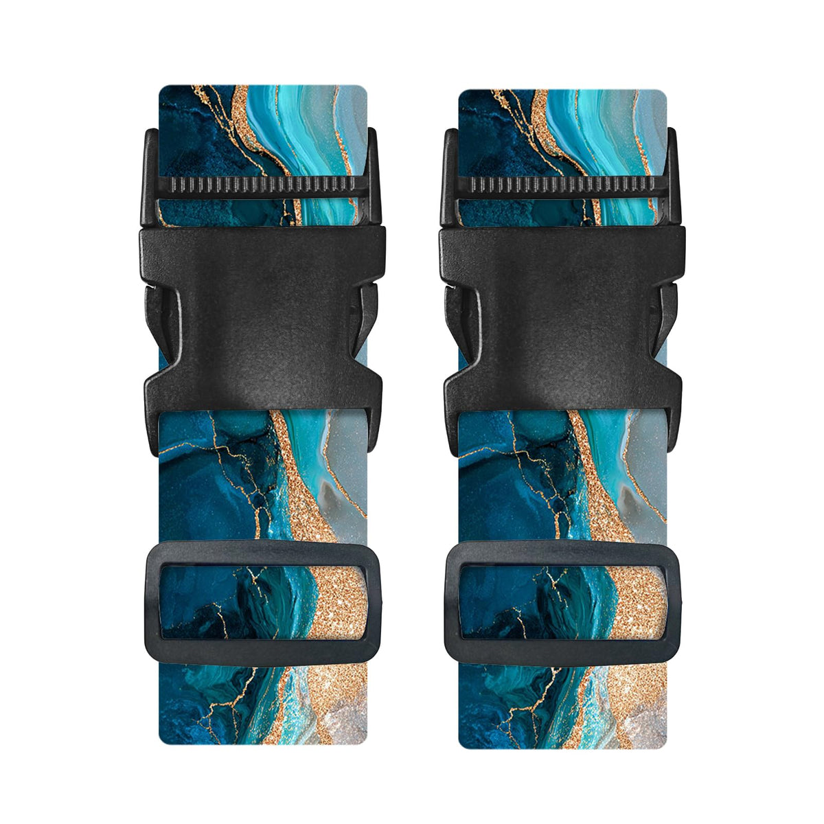 Nuxovilar Luggage Straps of 2 Set Blue Gold Fluid Art Pattern 1.96x90.5in