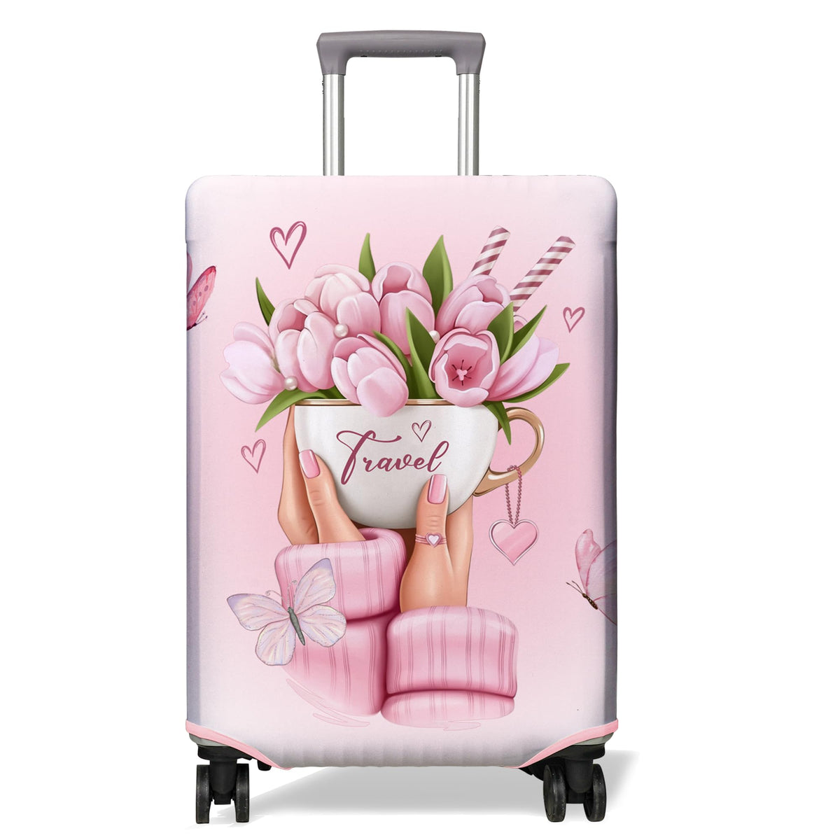 Travel Luggage Cover Suitcase Protector Fits 18-32 Inch Wheel Covers PatternedTravel Related Items Flower Luggage Protector Elastic M
