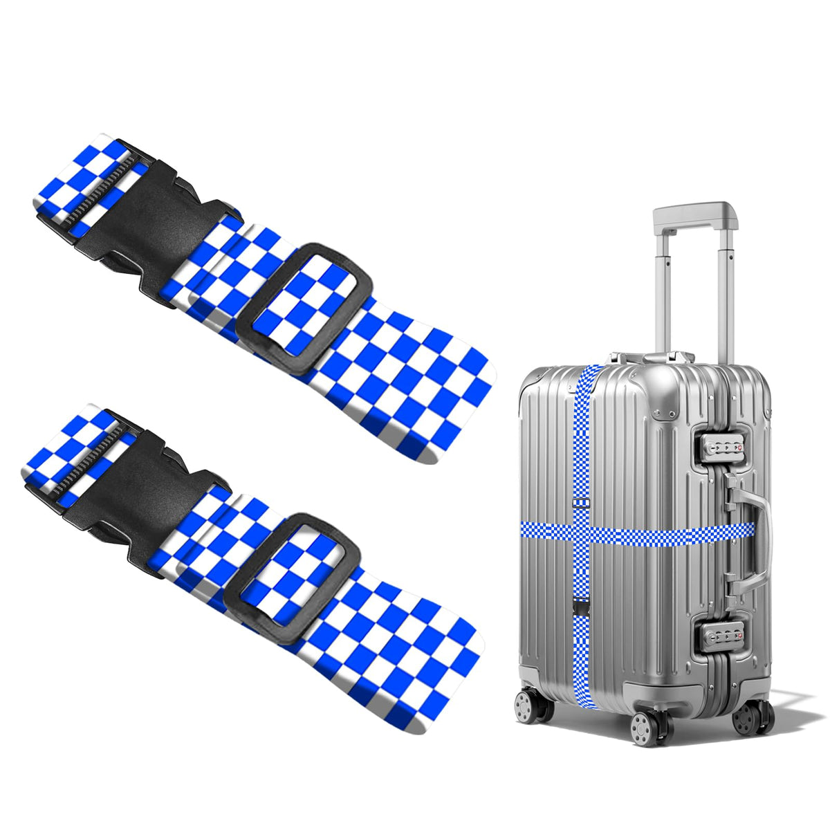 Nuxovilar Luggage Straps of 2 Set Blue Gold Fluid Art Pattern 1.96x90.5in