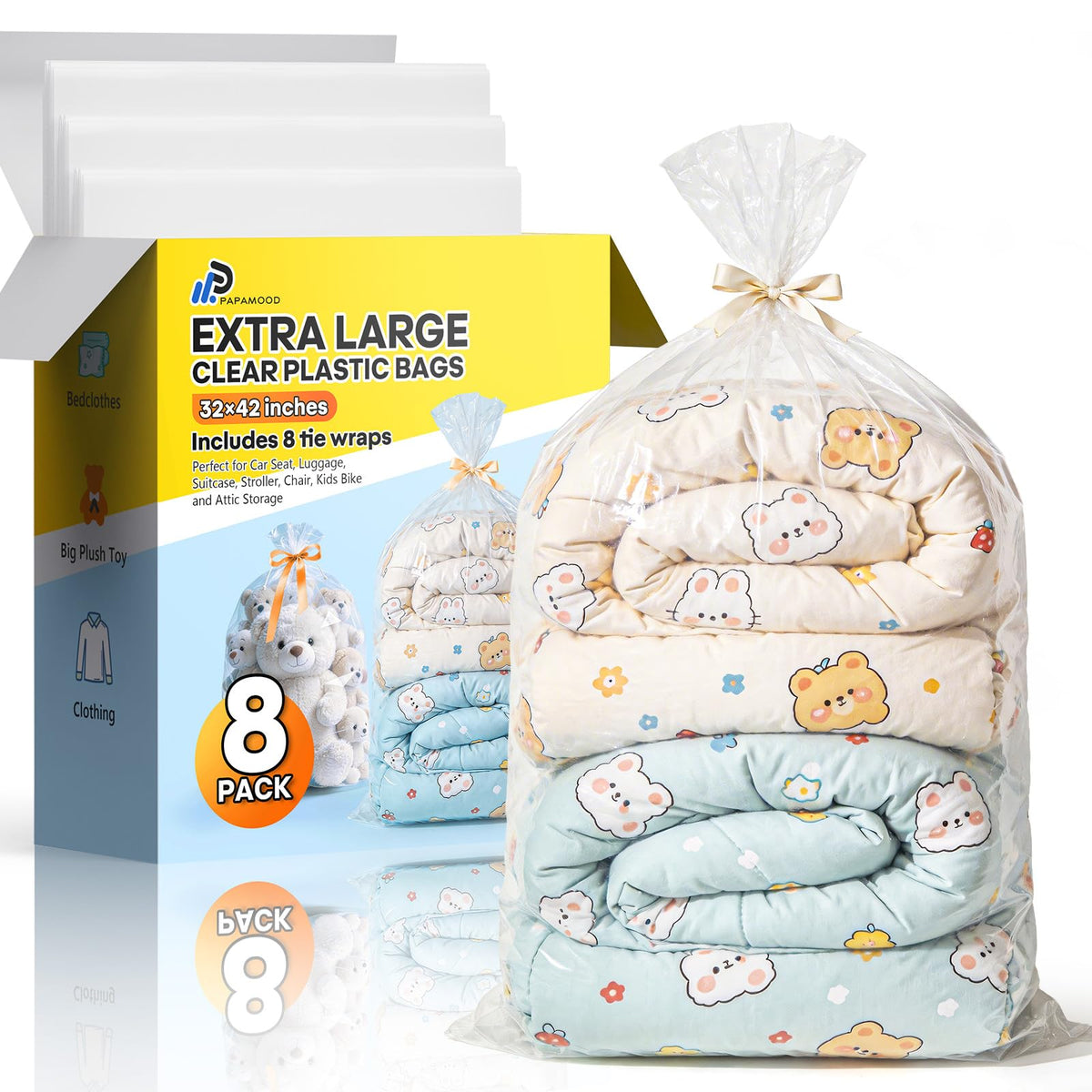 40x60 Inch Extra Large Clear Plastic Storage Bag for Luggage Cover, 8 Pack