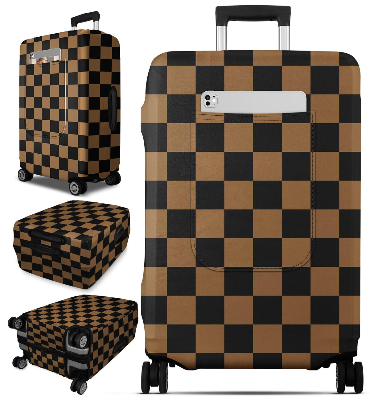 Slohif Classic Green Checkered Luggage Cover with Storage Pocket 28-30 inch