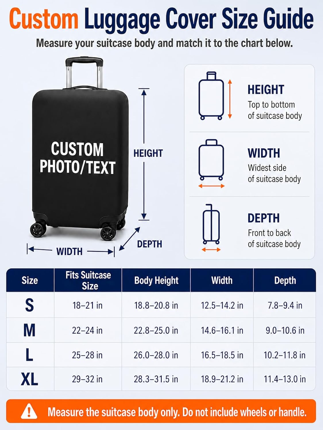 Custom Luggage Cover 18-32 Inch with Photo, Name, Text or Logo