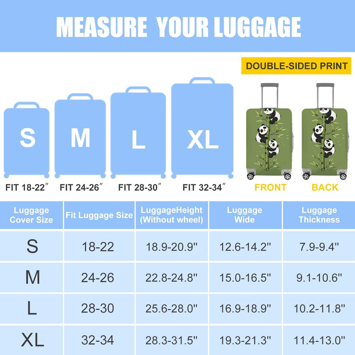 Cute Panda Luggage Cover – Bamboo Climbing Panda Suitcase Protector, Stretchable & Waterproof Travel Luggage Sleeve,M