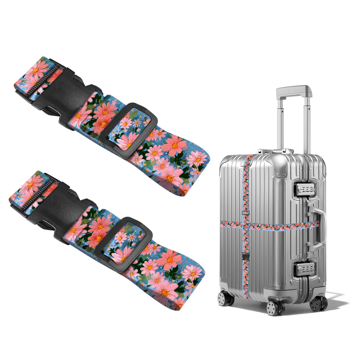 Nuxovilar Luggage Straps of 2 Set Blue Gold Fluid Art Pattern 1.96x90.5in