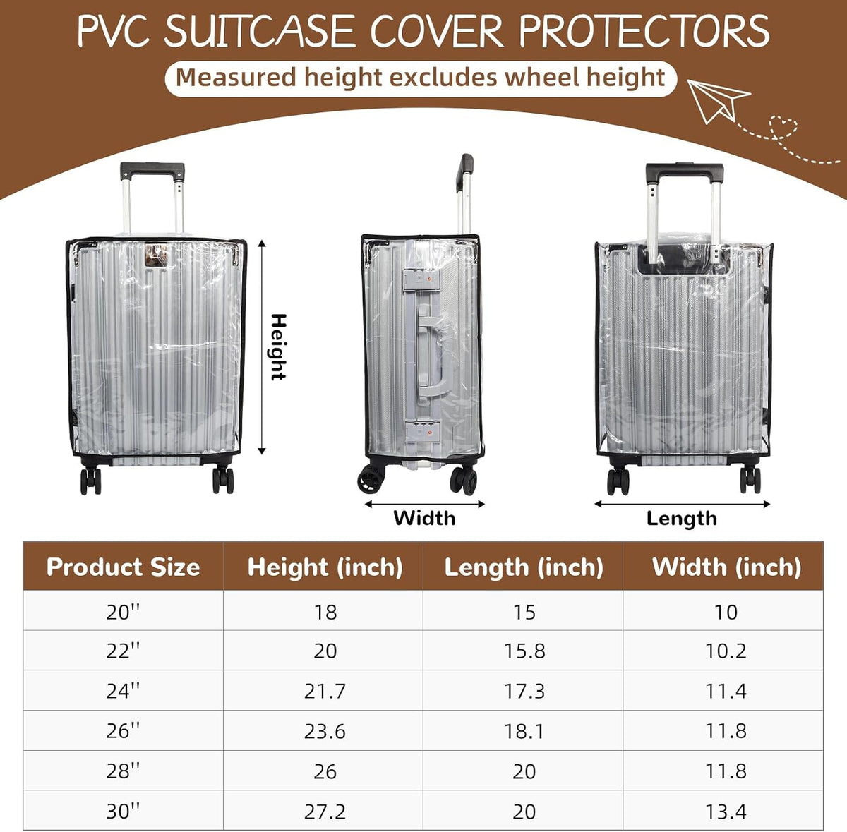 PVC Suitcase Cover Protector,20/22/24/26/28/30 Inch Suitcase Baggage Covers,Transparent Luggage Cover for Wheeled Suitcases (26‘’)