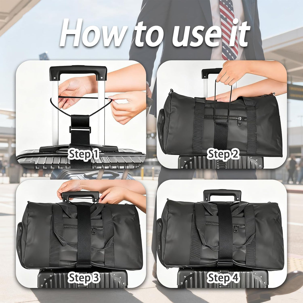Luggage Straps for Suitcases,Multi-Use Strong Adjustable Luggage Connector Straps, Durable, Waterproof, Bungee Straps,Travel Suitcase Essential Travel Essentials (Black 2PCS)