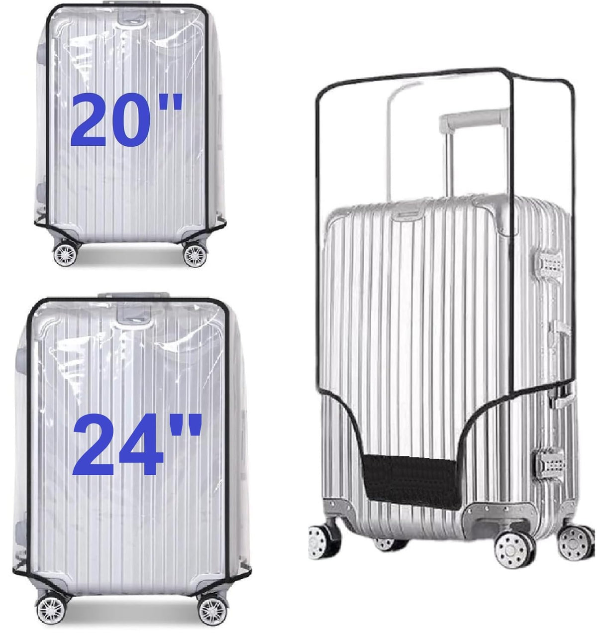 Clear PVC Luggage Cover Protectors - Transparent Waterproof Suitcase Sleeve for 20"+24"+28" Wheeled Suitcases (3PCS)