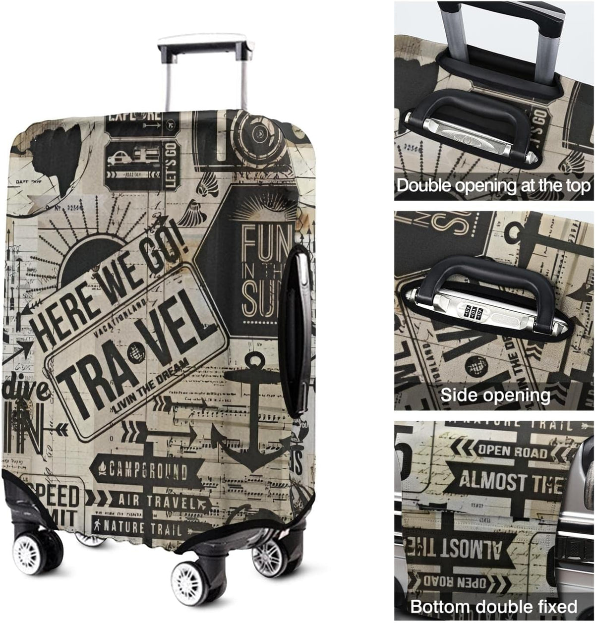 Travel Luggage Cover - Here we go Travel, Fit 25-28 Inch Luggage